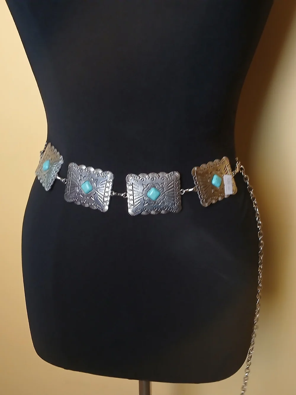 Silver-Tone Concho Waist Belt with Turquoise Accents - Women's Accessory
